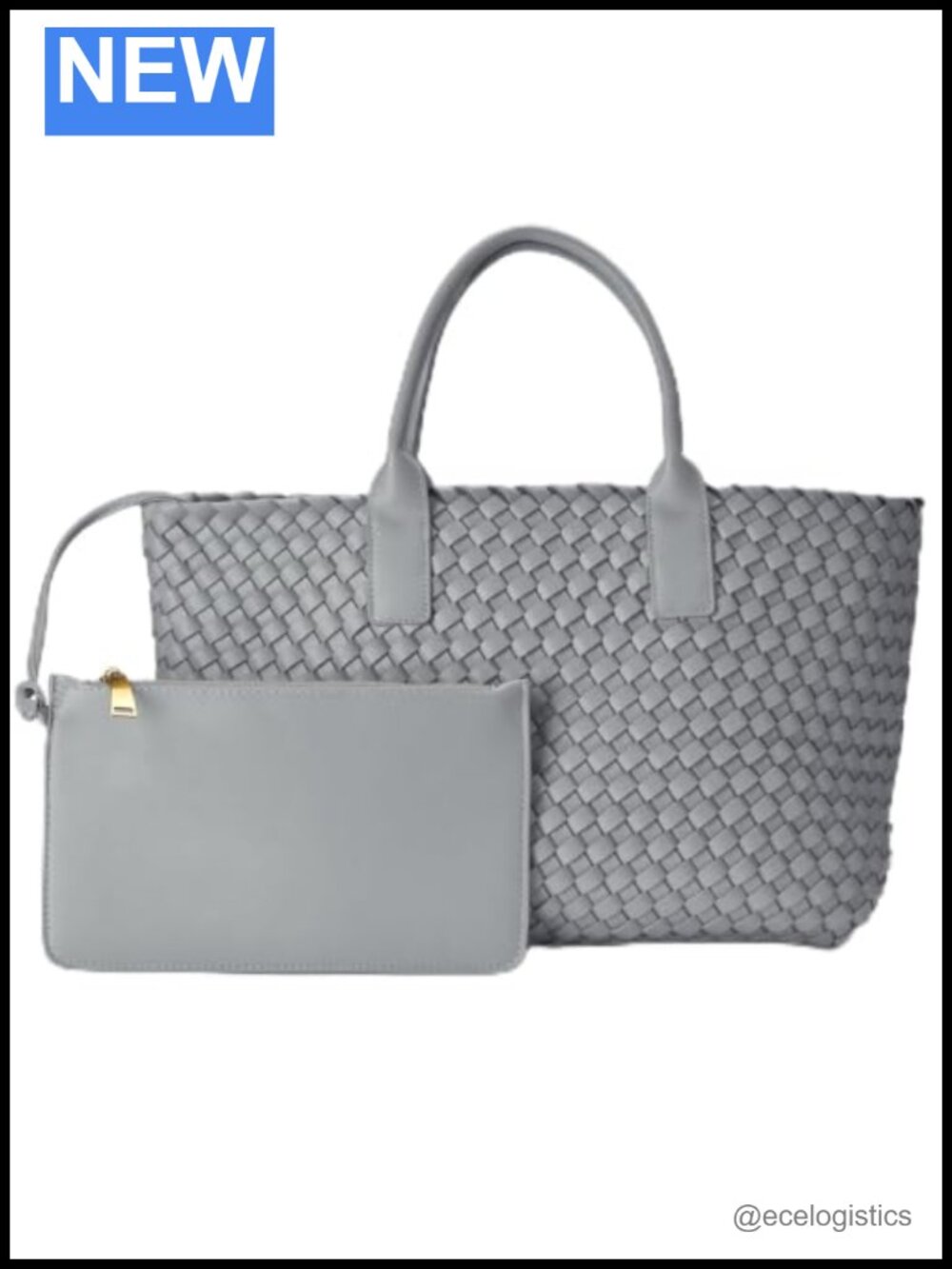 Woven Vegan Leather Tote Bag Handbag with Pouch Shoulder Satchel